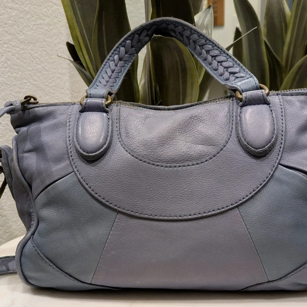 Liebeskind Berlin Satchel Bag Medium Sz Real Leather Blue Braided Crossbody Boho